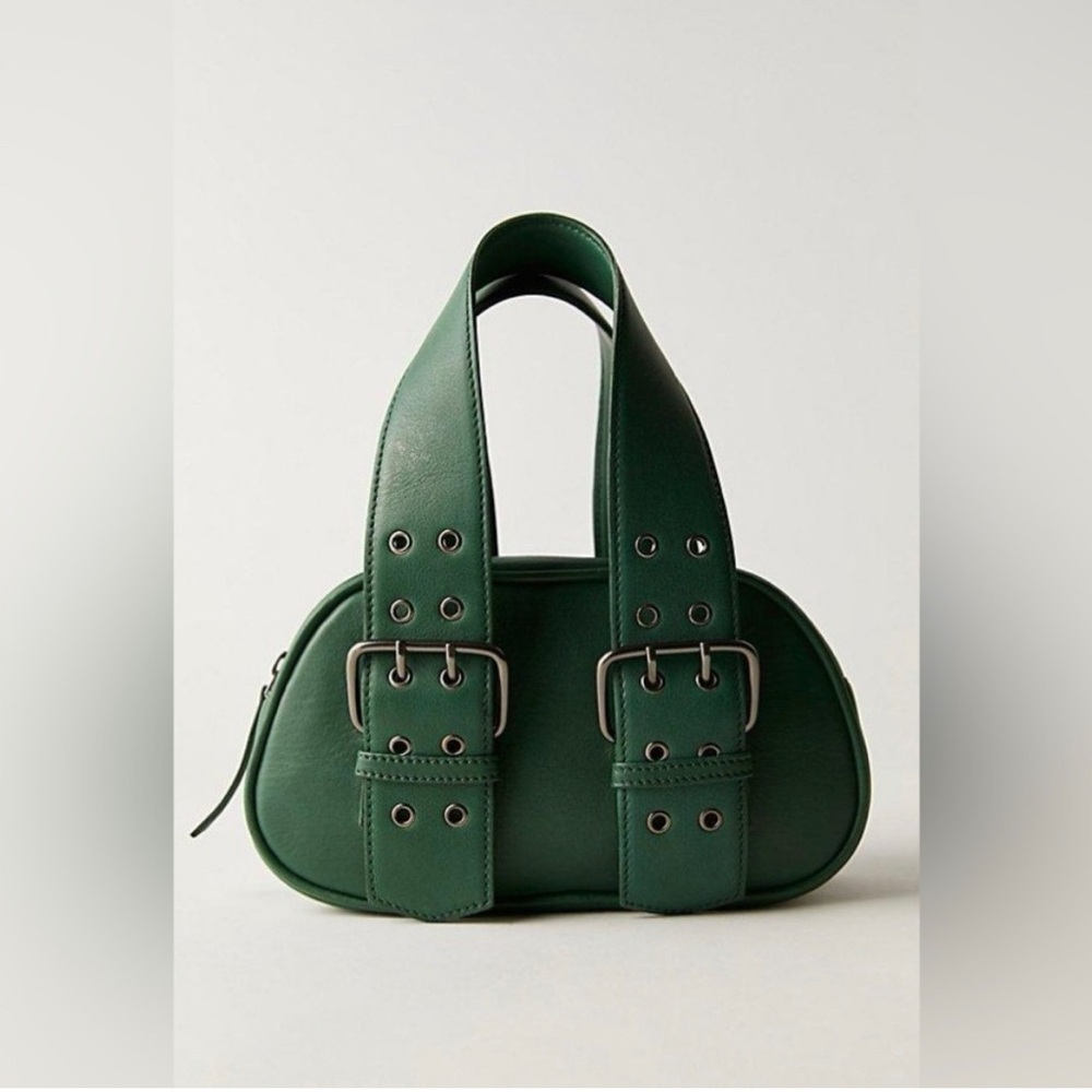 Free People Emerald Green Tote with Buckle Accents